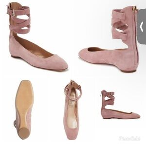 Valentino Blush Suede Ankle Wrap Flats